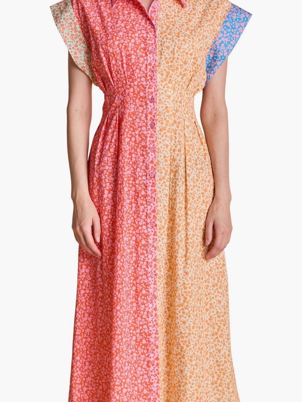 English Factory Floral Colorblock button front shirt dress